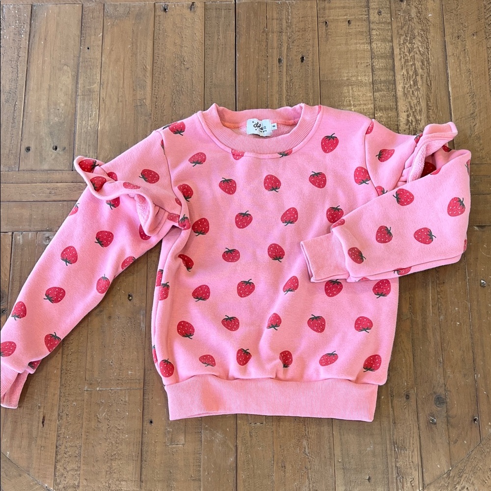 Lola & the boys Pink Strawberry Print ruffled shoulder crewneck sweatshirt 8
